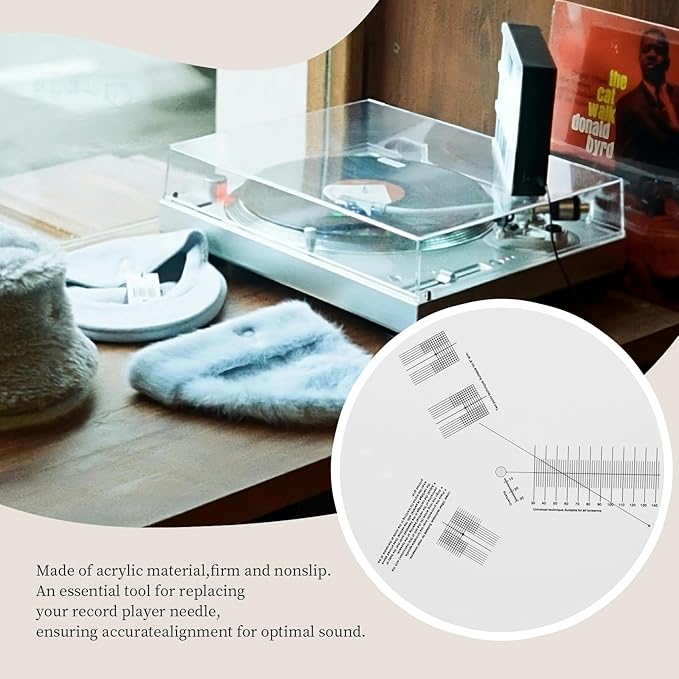 Turntable Cartridge Alignment Protractor Mat, 12 inch Anti-Slip Vinyl Record Mat, Acrylic Adjustment Tool Ruler for Turntable Accessories (Style A)