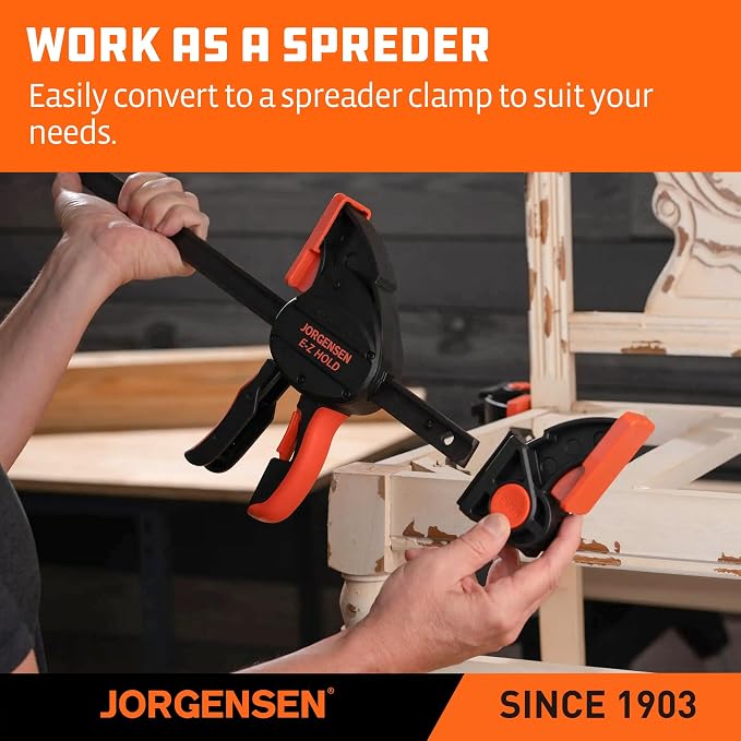 Jorgensen E-Z Hold 800LBS Heavy Duty Clamps, 24 Inch 2-Pack Expandable Clamp/Spreader, One Hand Bar Clamps, Trigger Clamp, Bar Clamps for Woodworking