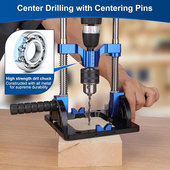 Upgraded Portable Drill Guide, Adjustable 0°to 60°Multi Angle Drill Guide for Straight Holes, Drill Press Adapter for Hand Drill, with 1/2" Chuck, Key, Guide Rod Precision Drilling Jig,Heavy-Duty