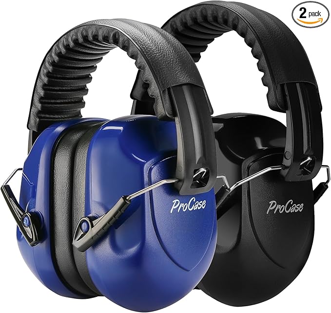 ProCase Noise Reduction Ear Muffs, Sound Proof Ear Protection, NRR 28dB Noise Cancelling Headphones for Adults Kids Autism, Hearing Protection for Mowing -2 Packs, Navy & Black