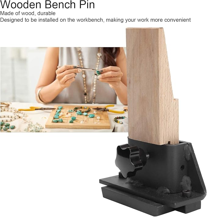 Wooden Bench Pin, Jewelry Bench Metal Holder Clamp-On Bench Tool Jewelry Making Tool for Polishing and Cutting Jewelry