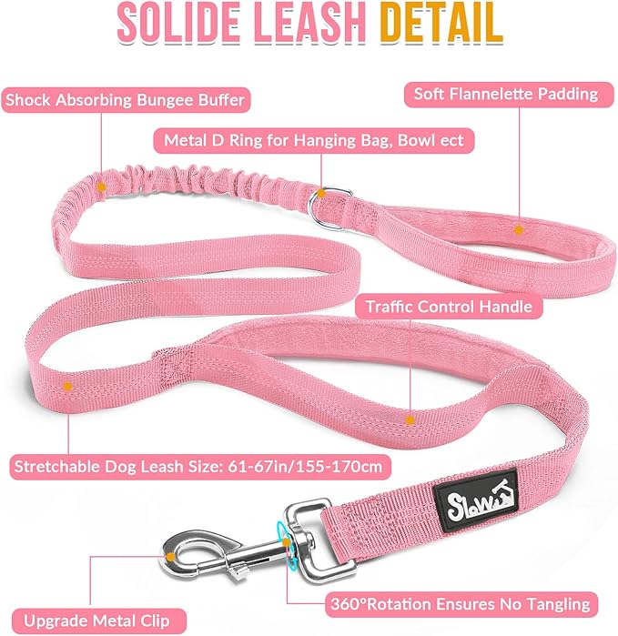 SlowTon No Pull Dog Harness with Front Clip - Heavy Duty, Soft Padded | Neck & Chest Adjustable, Tactical Pet Vest and Leash Set for Large Medium Sized Dogs, for Easy Walk & Training, Pink XL