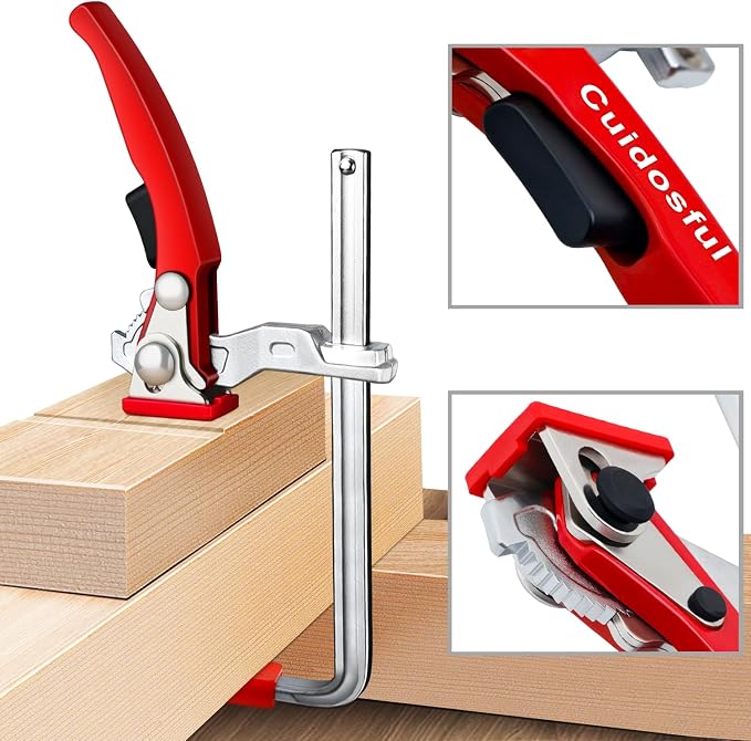 2 Pack Track Saw Clamps for Guide Rail – Heavy Duty Quick Release Ratchet Clamp Set, Compatible with Festool, Makita, Dewalt, Table Saw Hold Down, T Track Woodworking Clamps with Non-Marring Pads