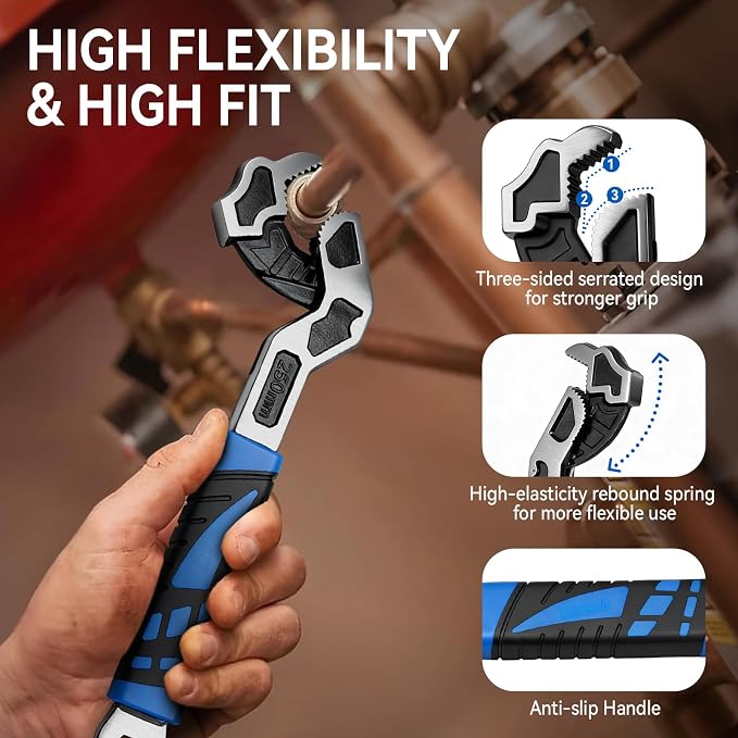 DISEN 3PCS Self Adjusting Pipe Wrench 6”, 8”, 10” | Multifunctional Self Locking Wrench Set, Plumbing Tools for Pipe Fittings and Nuts, Chromium Vanadium Steel