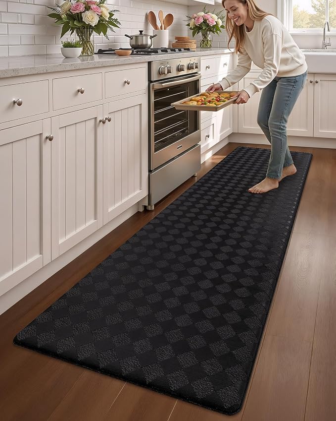 Color&Geometry Anti Fatigue Cushioned Kitchen Floor Mats,24"X94",Long Runner Rug Non Slip Waterproof,Memory Foam Padded Standing Mat for Front Sink,Black