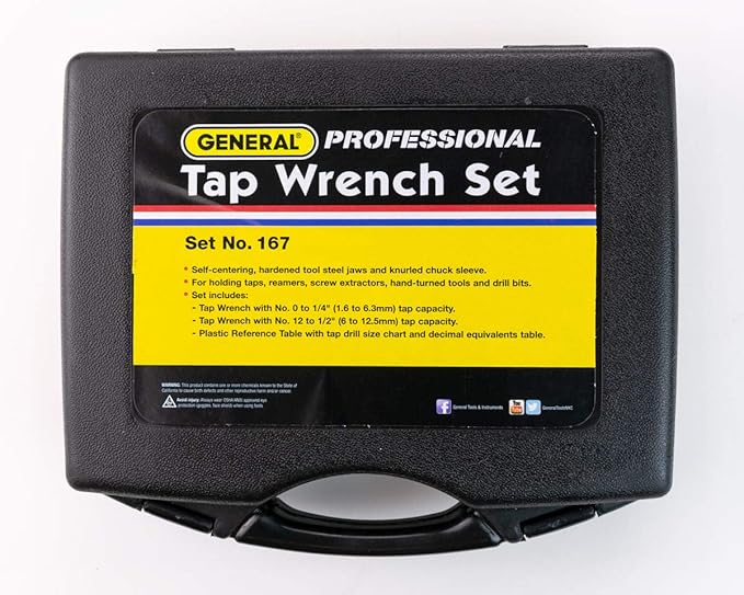 General Tools Professional Standard Tap Wrenches #167 - Threading Tools with Reference Table for 0 to 1/2-Inch Taps - Set of 2
