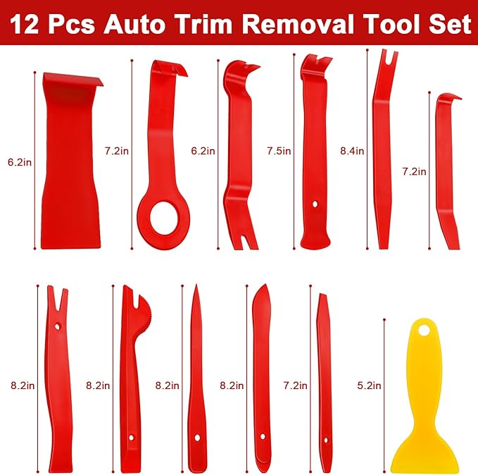 Keze 24Pcs Trim Removal Tool Set with Pick & Clip Removal Tool, Sticker Scraper, Automotive Plastic Pry Tool, Car Panel Door, Stereo, Fastener Remover Kit, for Auto Interior, Molding, Dash(Red)