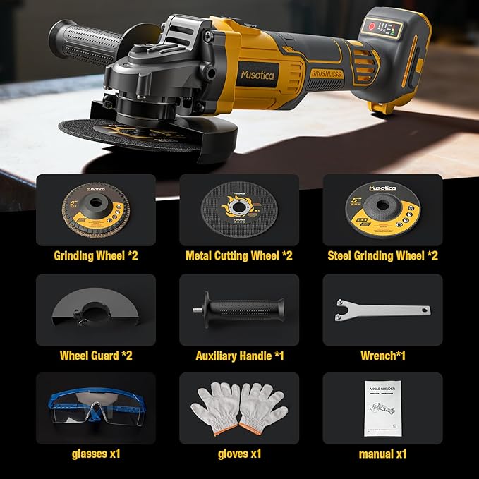 Angle Grinder Cordless for Dewalt 20V Max Battery, Brushless, 4 1/2" Cordless Grinder, Variable Speed, Powerful 20V Angle Grinder Tool for Grinding Polishing Cutting (Battery Not Included)
