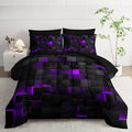 Nttopship Geometric Violet Black Queen Comforter Set,Light Honeycomb Bedding Set 7 Piece in A Bag,Bed Sheet Set Geometry Decor,Microfiber Lightweight All Season
