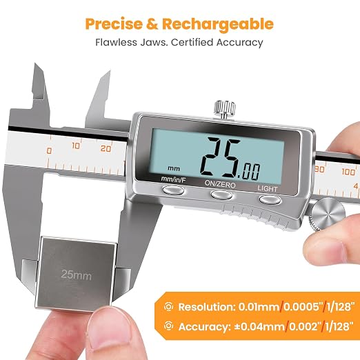 HARDELL Digital Caliper 12 Inch, Rechargeable All Metal Electronic Micrometer with Backlit LCD, Inch/mm/Fraction Conversion, Auto-Off – Measuring Tool for DIY, 3D Printing, Workshop & Household