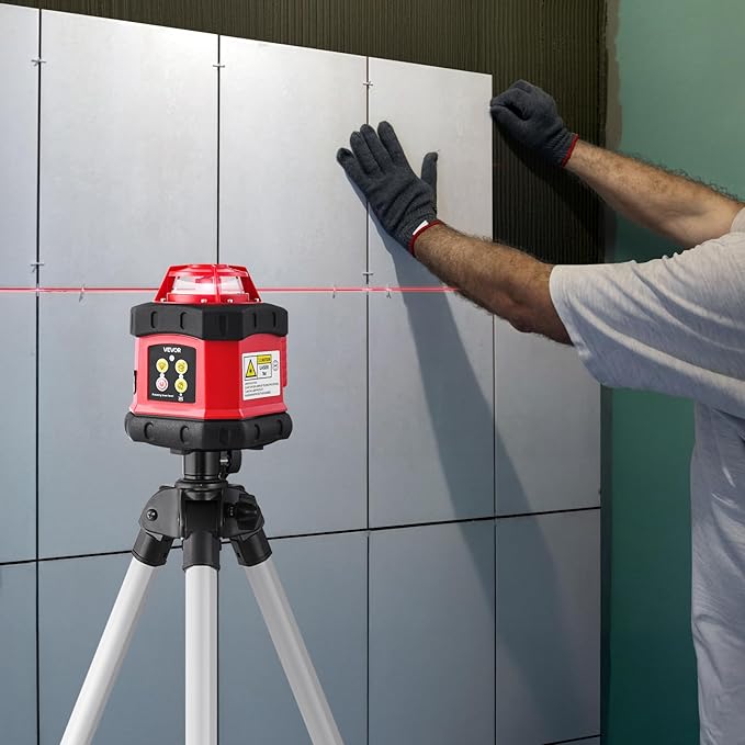 VEVOR Rotary Laser Level Kit, 984ft 360-Degree Self Leveling Red Horizontal Laser Transit,with Tripod,Receiver,Remote Control, Scale, Toolcase, IP54 Waterproof, 0.12in/100ft Precision for Construction