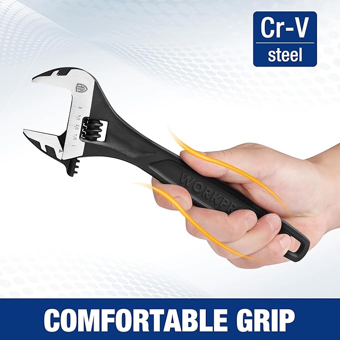 WORKPRO 8" Adjustable Wrench, Black Oxide Wrench 8 Inch with Inch/Metric Scale, Premium Cr-V Steel