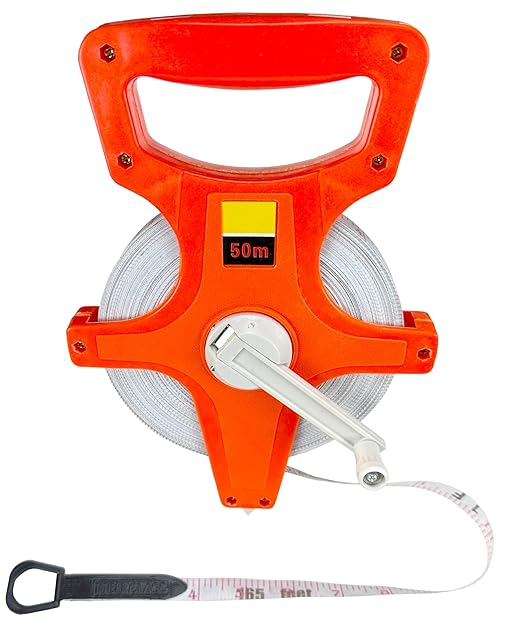Harrier Hardware 55 Yard / 165 Foot Long Open Reel Tape Measure, Orange, SAE & Metric Scales, Durable for Construction Measuring Tape