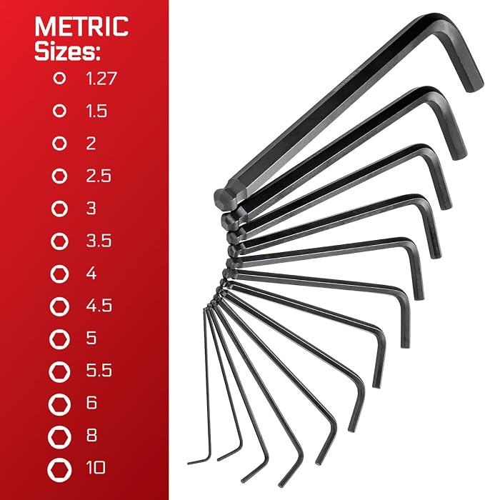 35-Piece Long Arm Ball End Hex (Allen) Key Wrench Set, Metric, SAE and Torx Keys, S2 Steel, 1.27mm to 10mm, 0.05 to 3/8 in, and T10 to T50, for Automotive, Bicycle, Household and Furniture Repair