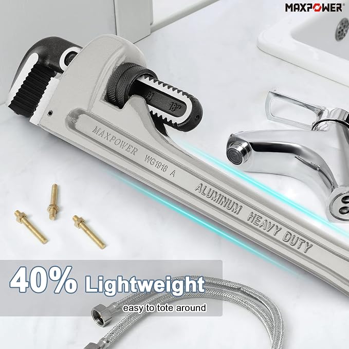 MAXPOWER Pipe Wrench Set 10" 14" 18", with 1" 2" 2.5" Jaw Capacity | Aluminum Plumber Wrenches, Straight Plumbing Wrench