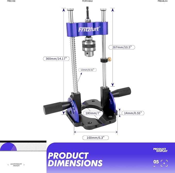 Heavy-Duty Portable Drill Guide, 0°–60° Adjustable Drill Press Adapter, Self-Centering Drilling Jig for Straight & Angled Holes, 1/4" Hex Shank, Fits 3/64"–25/64" (1–10mm) Bits