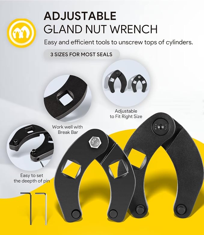 3 Pack Hydraulic Seal Installation Tools & 1266 Adjustable Gland Nut Wrench & 7463 Small Universal Gland Wrench, Hydraulic Cylinder Spanner Wrench Piston Repair Seal Kit, Farm & Construction Equipment