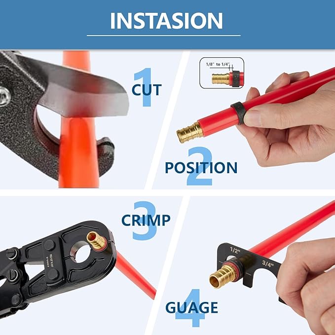 PEX Crimping Tool,1/2Inch,3/4Inch Combo Crimp Copper Rings Tool, Conforms to ASTM F1807 Standards,with Go-No-Go Gauge &Cutter(TOOL013)