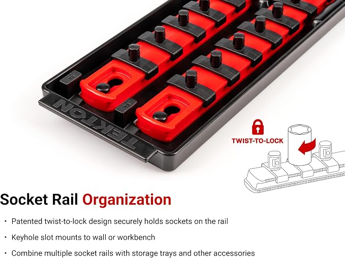 TEKTON 1/4 Inch Drive 12-Point Socket Set, 28-Piece | SHD90214 | (4 - 15 mm), Shallow and Deep, Socket Rail