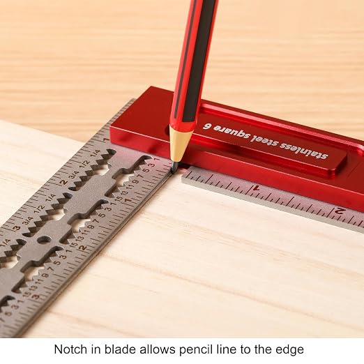 Precision Woodworking Square, Stainless Steel Square with Shoulder Lip, Self Standing for Quick Measurement, Built in Scribe Notches, Framing Tool for Professional Carpentry Use-12 Inch