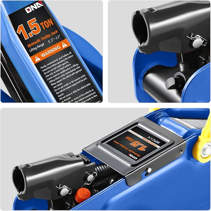 DNA Motoring 1.5 Ton Car Floor Jack Low Profile Hydraulic Trolley Service/Floor Jack, 1.5T / 3000 lbs Capacity, Lifting Range 5.3 Inch -12 Inch, with Storage Case, Blue, TOOLS-00327