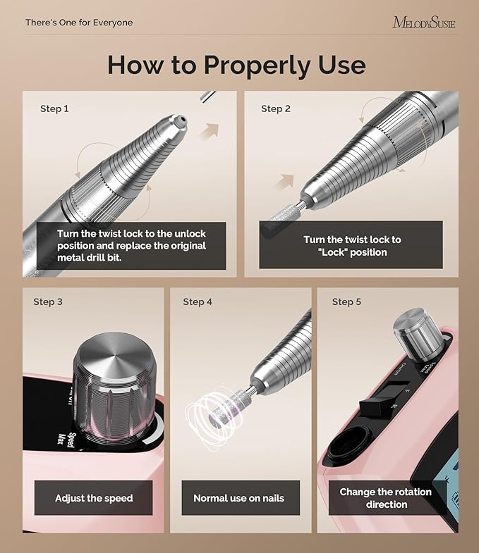 MelodySusie Entry-Level Clip-On Rechargeable Nail Drill, SC320D 30000RPM Essential E-File with LCD Display for Manicure Shaping & Gel Removal, Perfect for Training, Nail Art Practice & Home Use