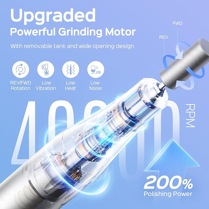 COSLUS E51 Professional Electric Nail Drill, 40000 RPM Portable Rechargeable Nail File with Storage Stand for Acrylic Gel Polishing Removing - Easy to Use for Women, Manicure at Home or Salon, Black