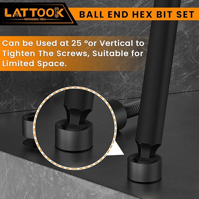 SAE Ball End Hex Head Allen Wrench Drill Bit Set | LATTOOK 10PCS Ball End Hex Bit Set Allen Hex Key, 4'' Long, Magnetic S2 Steel