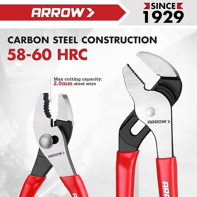 ARROW 3PCS Pliers Set, Premium Carbon Steel | 6" Needle Nose Pliers, 6" Slip Joint, 8" Groove Joint with Non-Slip Handle, for Daily Repair & Home Maintenance
