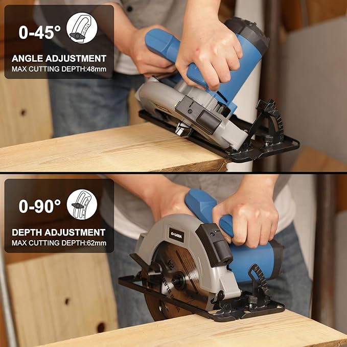 11A Corded Circular Saw with Laser Guide, 6000RPM Electric Circular Saw, 7-1/4" Blade, Max Cutting Depth 2-1/2" (90°) and 1-7/8" (45°), Carpentry Tool for Woodworking Plastic Precision Cutting
