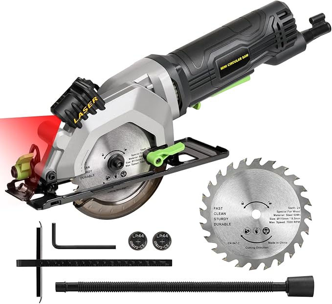 Power Circular Saw,4.8A Mini Circular Saw with Laser Guide,4000RPM Corded Saw Equipped with 1 Pc 4-1/2" Blades，Maximum Cutting 1-11/16" at 90° and 1-1/8"at 45° for Wood, Soft Metal, Plastic