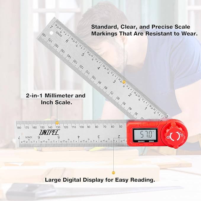 Digital Angle Finder Protractor, Angle Finder Ruler,Stainless steel 7inch 200mm 7inch/200mm, Angle Measuring Tool for Woodworking,Carpenter,Construction,DIY Measurement (Stainless Steel)
