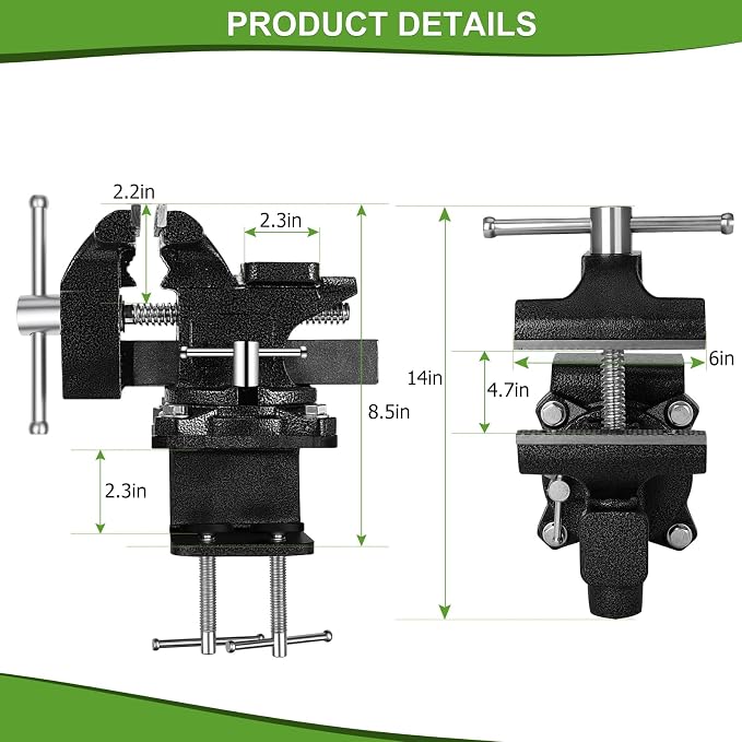 6-Inch Bench Vise, 2-In-1 Drill-Free Table Vice for Workbench