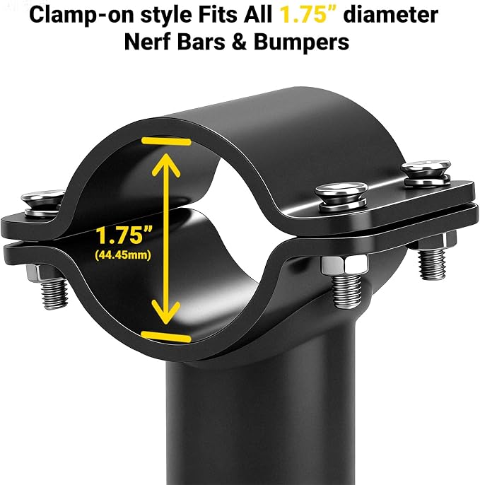JERBOR Heavy-Duty UTV Nerf Bar Step, Clamp-On for 1.75-Inch Round Tubes