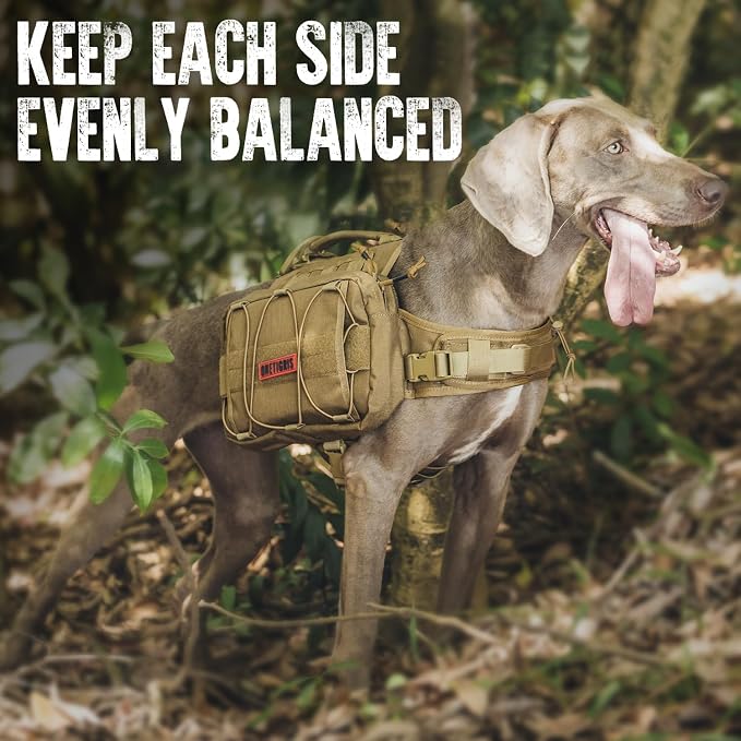 OneTigris Dog Backpack for Medium & Large Dogs, Nylon Backpack for Dogs Tactical Pet Backpack with Side Pockets for Hiking Walking Training Running (Brown, Large)