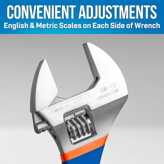 Jonard Tools AW-18 Adjustable Wrench 18" with Extra Wide Jaws (Color May Vary)