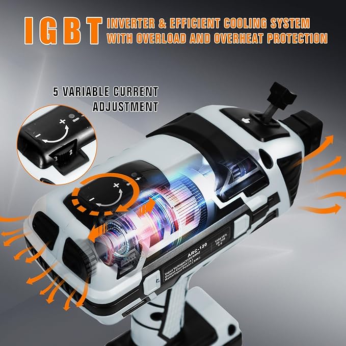 Welding Machine Handheld 110V 120Amp Portable ARC Welder Gun Hand Held Welder Machine with IGBT Inverter 5 Variable Current Adjustment for 1/16''-1/8'' Welding Rods