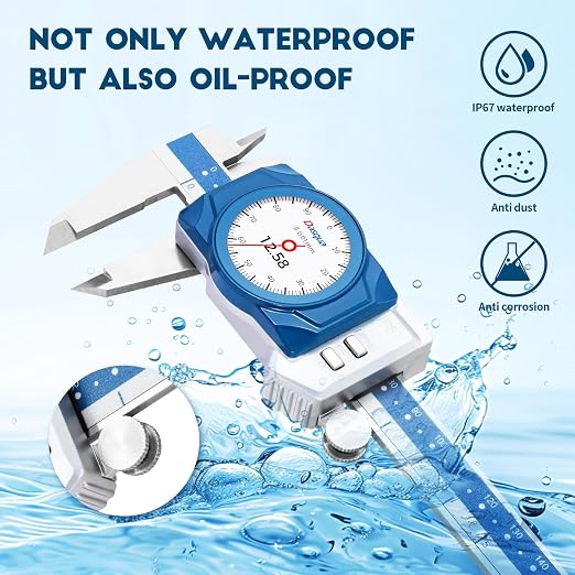 Dasqua Digital Dial Calipers 6"/150mm IP67, Resolution 0.0005", Accuracy ±0.001”, Inch/Metric/Fractional Conversion Measuring Tool