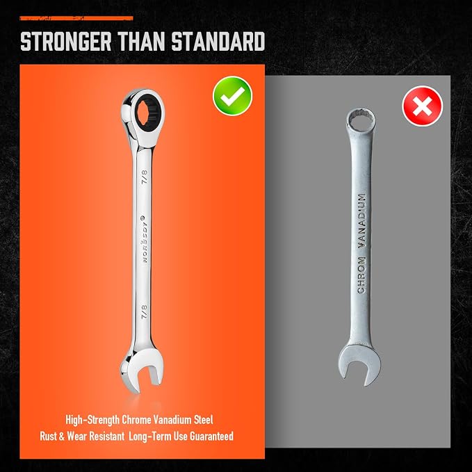 HORUSDY 13-Piece Sturdy Ratcheting Wrench Set | SAE 1/4''–7/8'' | Max Torque Ratchet Combination Wrenches Set with Storage Rack | 72-Tooth | Chrome Vanadium Steel