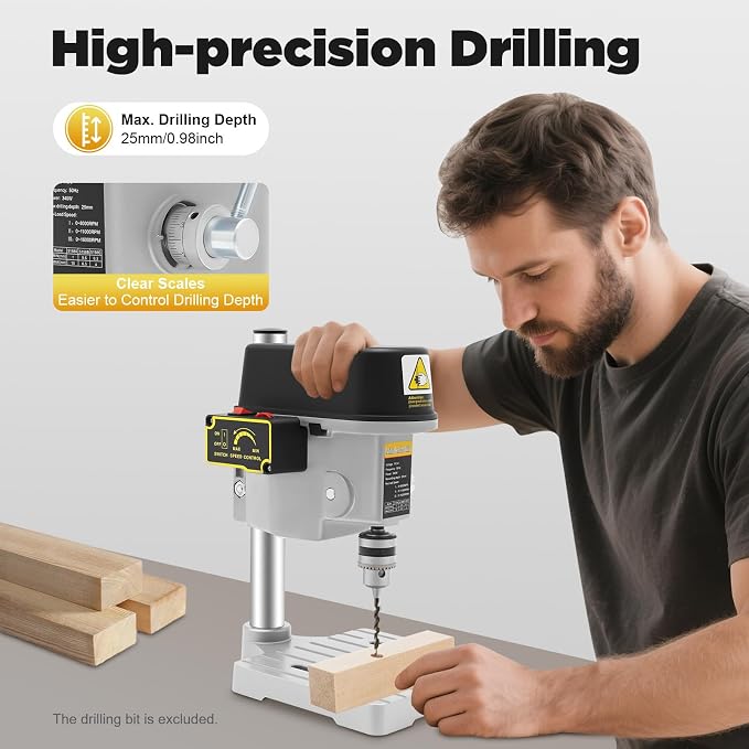 Mini Drill Press, 110V Portable Bench Drill Machine | 3-Speed Pillar Drill, Precision Mini Drilling Tool for Jewelry Making, DIY Crafts, Wood, Acrylic and Plastic