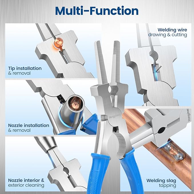 Hongyineng 8" MIG Welding Pliers - Multi-Functional, Anti-Rust, High-Carbon Steel with Comfort Grip for Professional & DIY Use