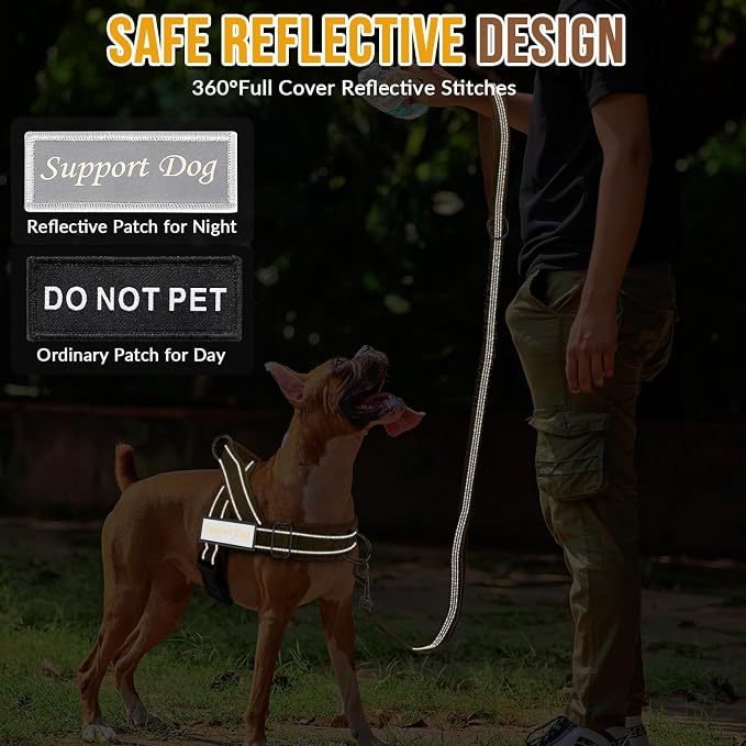 SlowTon No Pull Dog Harness with Front Clip - Heavy Duty, Soft Padded | Neck & Chest Adjustable, Tactical Pet Vest and Leash Set for Large Medium Sized Dogs, for Easy Walk & Training, Tan L
