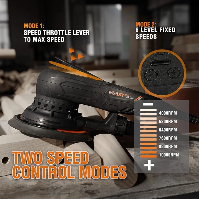 MAXXT Electric 5mm Random Orbital Sander, Palm Sander with Brushless Motor, 5/6Inch Sanding Pads, Central Vacuum, Sanders for Woodworking, Raw Wood and Panel Processing