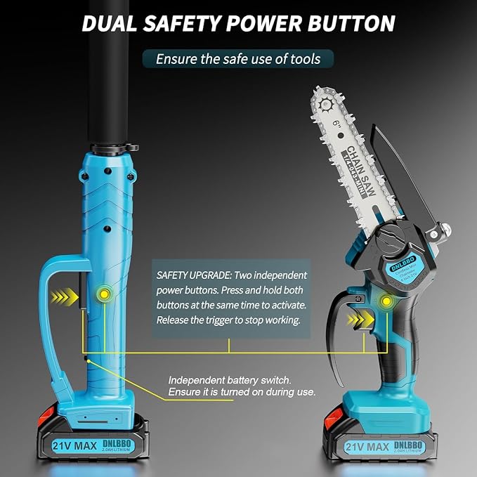 Pole Saws for Tree Trimming, 2-in-1 Pole Saw＆6 Inch Mini Chainsaw,with Extension,Max Reach 16 Ft,Electric Pole Saw Used for Wood Cutting and High-Branch Pruning,2× 21V 2.0Ah Battery