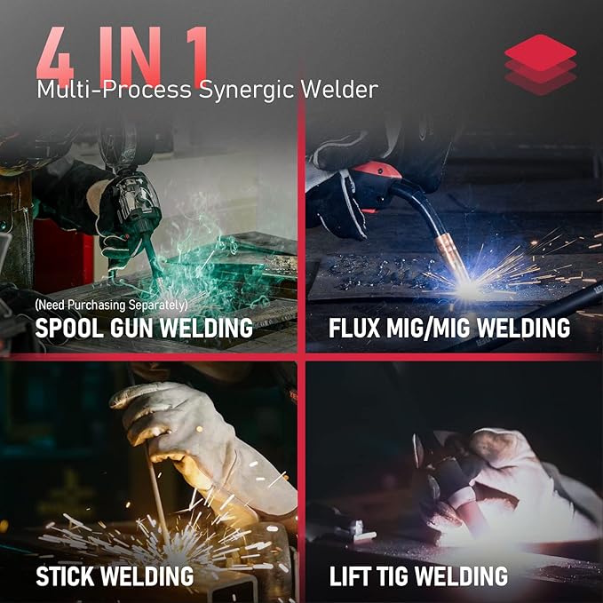 YESWELDER 200Amp Aluminum MIG Welder YWM-200, 110/220V Dual Voltages MIG Flux Cord Stick Lift TIG Multi Proces MIG Welding Machine,Spool Gun Compatible