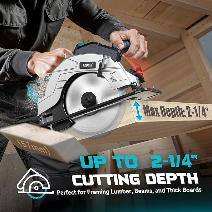 Ecarke Cordless Circular Saw 7-1/4" Compatible with Makita 18v Battery(Bare Tool), 5000RPM Electric Circular Saw with Laser Guide, 2 Blades(24T & 40T), 0-45° Bevel Cutting, Max 2-1/4" Depth for Wood