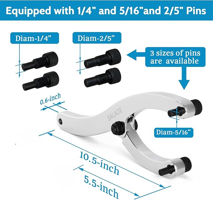 Salade Heavy Spanner Wrench,Adjustable Gland Nut Wrench,for Removing Hydraulic Cylinder,Equipped with 1/4" and 5/16" and 3/8" Pins, Gloves, and Towels