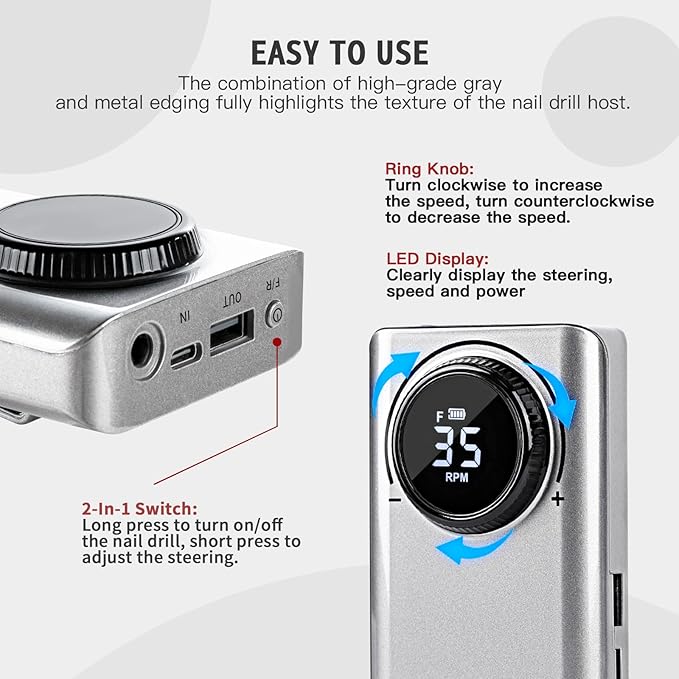 SAVILAND 35000RPM Electric Nail Drill Machine: Rechargeable Electric Nail File with 12 Nail Bits for Acrylic Nails Professional Nail Care Tools Manicure Pedicure Home Salon Use