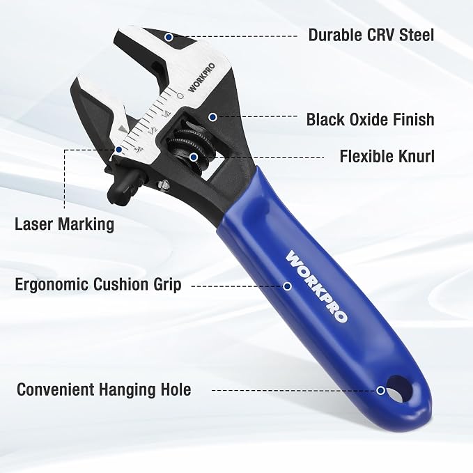 WORKPRO 4-Inch Mini Adjustable Wrench, Cr-V Steel Wide Jaw Black Oxide Wrench for Small Nuts, Metric & SAE Scales, for Home, Workshop and DIY (Pack of 2)