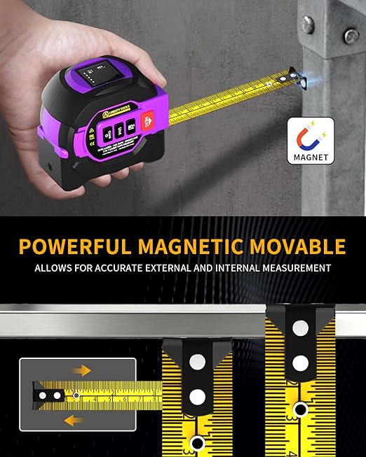 3 in 1 Digital Laser Tape Measure, 197ft/60m Laser Distance Meter, 16ft/5m Digital Tape Measure with Cross Line, AutoLock, ft/in/m Unit Switch, Measure Area, Volume, Pythagorean